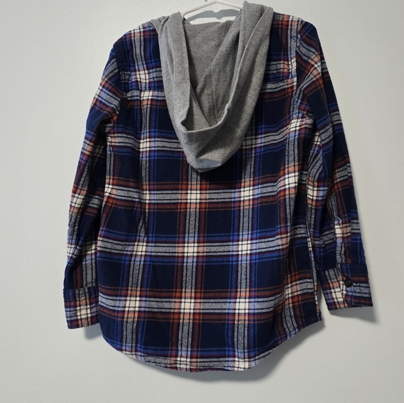 OshKosh Boys Size 7 Plaid Long Sleeve Button Down Hooded Flannel Shirt - Picture 3 of 11